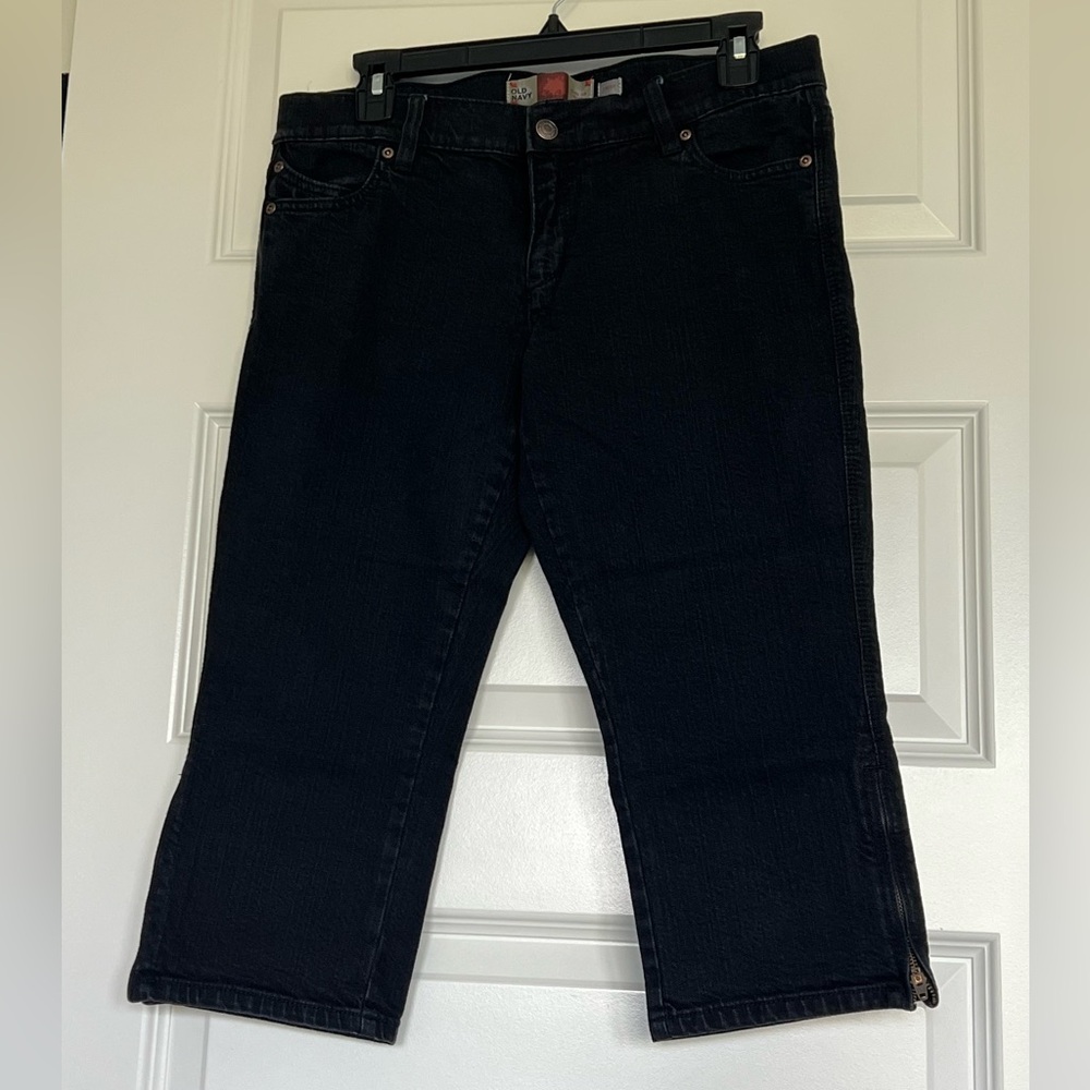 Old Navy Black Cropped Jeans with Side Zippers - Ultra Low Waist